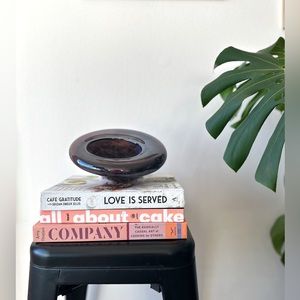 Mid-century vintage purple metallic asymmetrical glass bowl